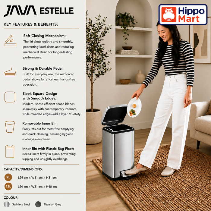 JAVA Dustbin | ESTELLE | JH8855A | Multiple Sizes | Trash Bin | Dustbin for Kitchen | Rubbish Bin