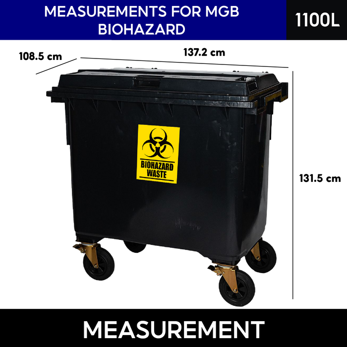 Biohazard Mobile Garbage Bin | 660L, 1100L | Trash Bin | Waste Bin | Medical Bin | Multisize - HippoMart SG