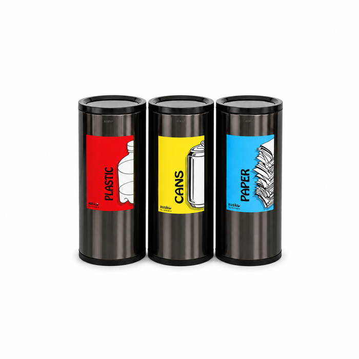 STP2 Dustbin | 65L | Silver Dustbin | Black Dustbin | Lobby Bin | Swing Top Bin | Stainless Bin - HippoMart SG