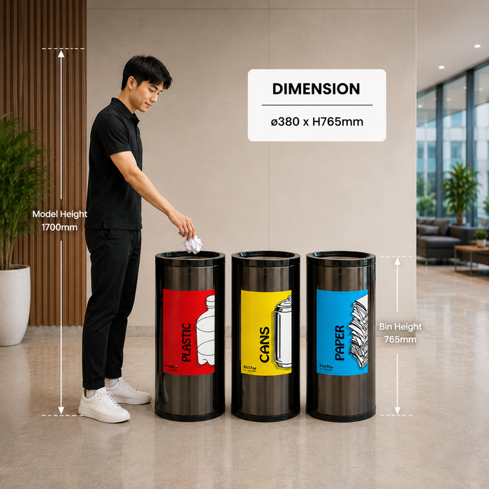 STP2 Dustbin | 65L | Silver Dustbin | Black Dustbin | Lobby Bin | Swing Top Bin | Stainless Bin - HippoMart SG