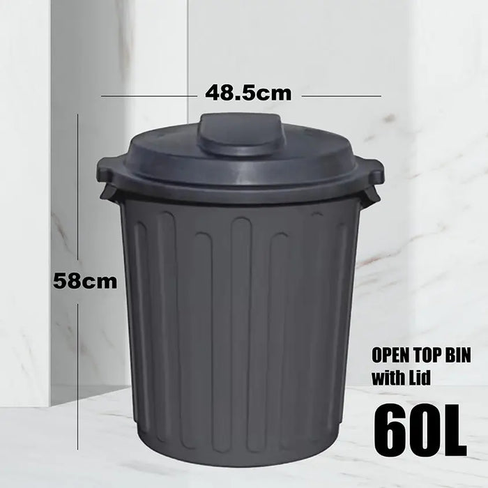 RAVEN Black Bin, Open Top with Lid, 60L - Image #4