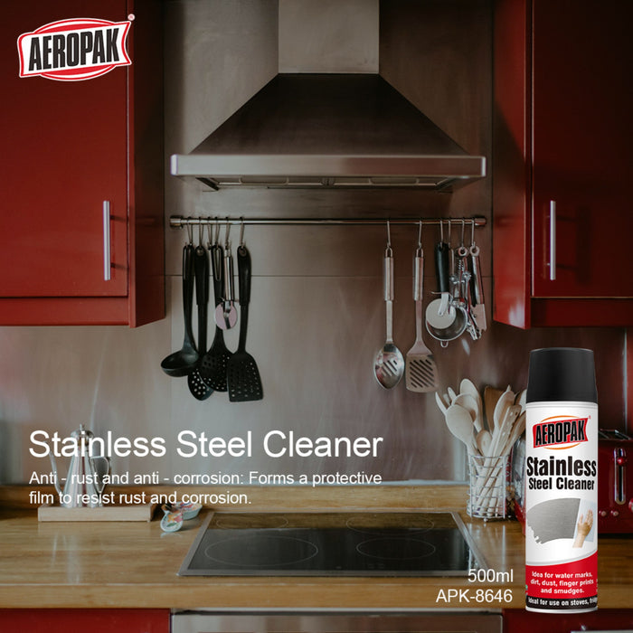 AEROPAK | Stainless Steel Cleaner Spray | 500ml | Fridge Oven Stove Polish | Remove Watermarks Fingerprints Smudges