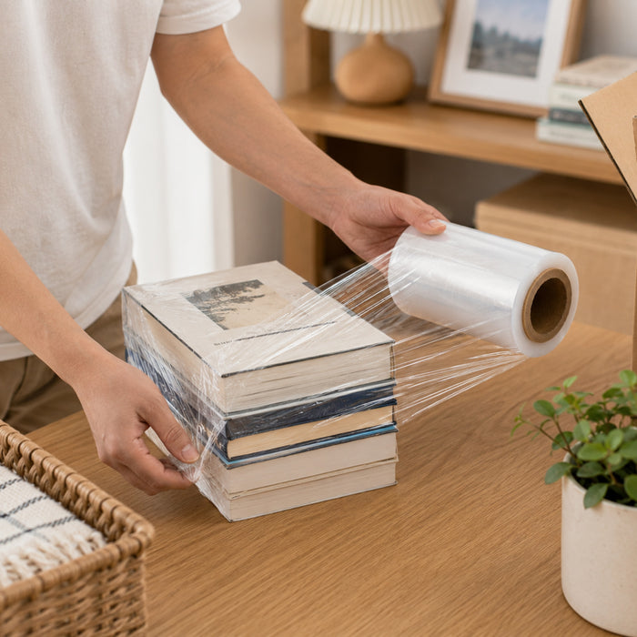 Clear mini Stretch Film Roll (4 Inch) | 100mm Handy Plastic Wrap Cling Fastener for Home Bundling & Packing - HippoMart SG