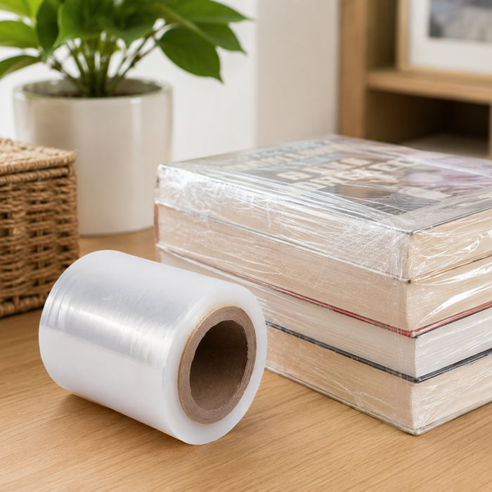 Clear mini Stretch Film Roll (4 Inch) | 100mm Handy Plastic Wrap Cling Fastener for Home Bundling & Packing - HippoMart SG