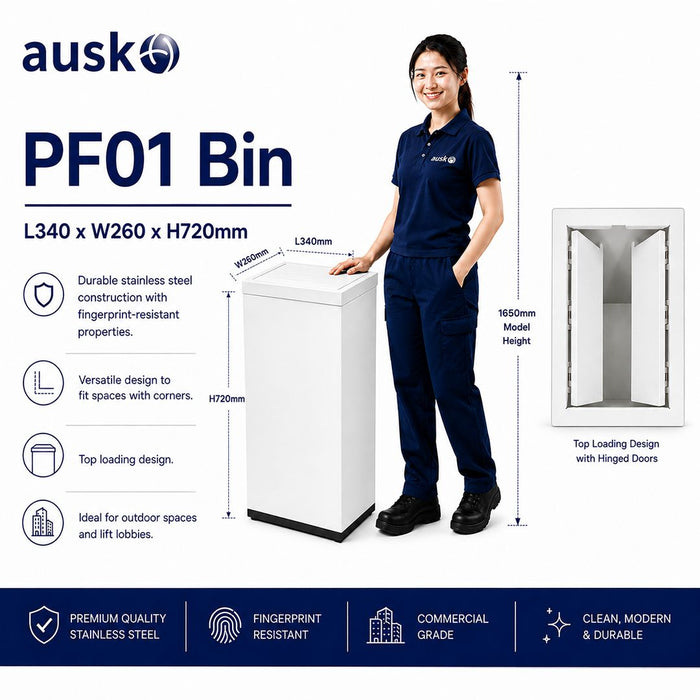 PF01 Dustbin | 65L | White Dustbin | Lobby Bin | Lobby Bin | Hotel Waste Bin | Big Rubbish Bin - HippoMart SG