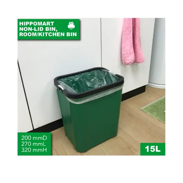 Non Lid Bin with Bag Holder, 15L, Green, Grey - Image #4
