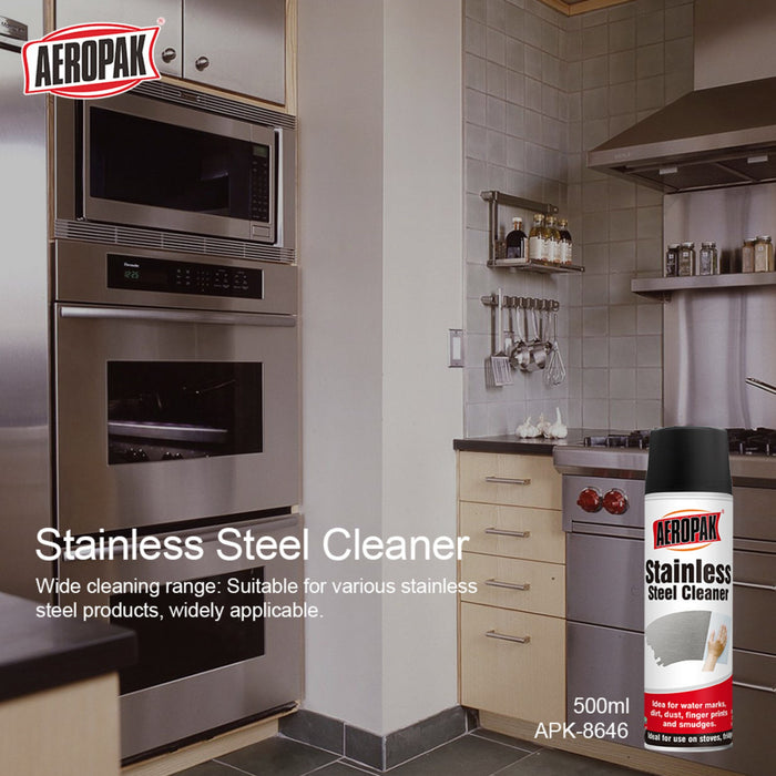 AEROPAK | Stainless Steel Cleaner Spray | 500ml | Fridge Oven Stove Polish | Remove Watermarks Fingerprints Smudges