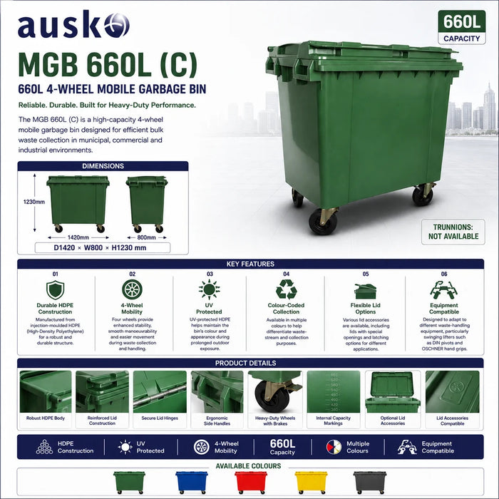 Mobile Garbage Bin | MGB | 660L, 1100L | Trash Bin | Commercial Bin | Dustbin | Outdoor Bin - HippoMart SG