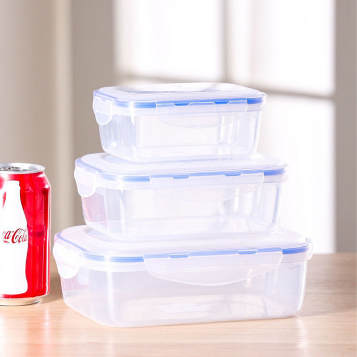 Transparent Plastic Rectangular Leakproof 3 Piece Food Storage Container Set