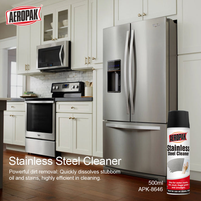AEROPAK | Stainless Steel Cleaner Spray | 500ml | Fridge Oven Stove Polish | Remove Watermarks Fingerprints Smudges