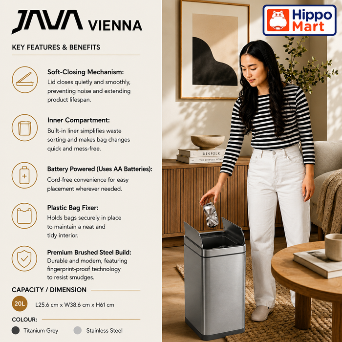 JAVA Dustbin | VIENNA | JH8821 | 20L | Sensor Bin | Trash Bin | Waste Bin | Kitchen Bin | Bin