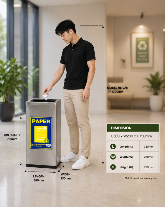 RB3 Dustbin | Swing Top | Open Top | 65L | Stainless Steel | Lobby Bin | Dustbin | Hotel Bin | Outdoor Bin - HippoMart SG