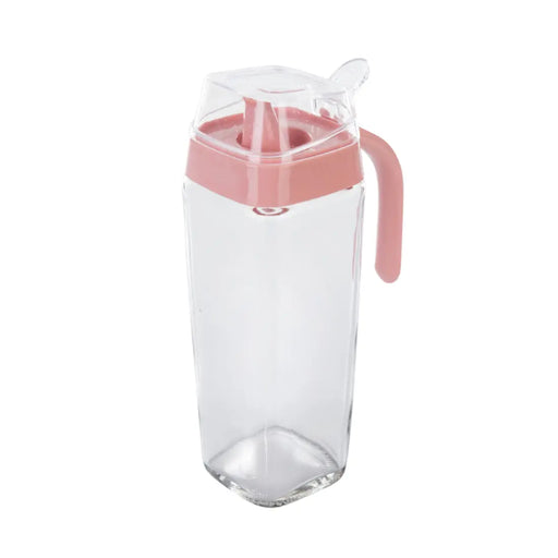 HippoMart Leak-Proof Square Glass Oil Bottle for Kitchen, Cooking Oil, Soy Sauce, No-Drip Glass Dispenser - Pink - Image #1