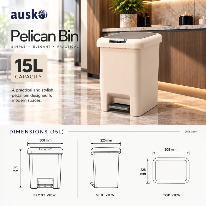 AUSKO | Pelican | Multisize | Pedal Dustbin | Indoor Dustbin - HippoMart SG