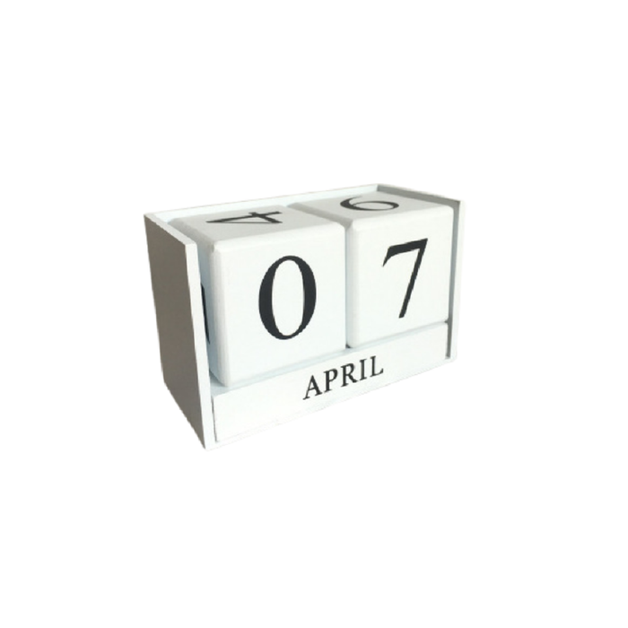 HippoMart Handcrafted Wood Block Tile Calendar Decor - White - HippoMart 