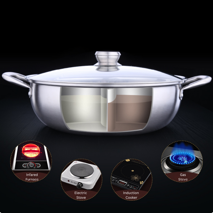 HippoMart Stainless Steel Yuan Yang Hot Pot with Soup Seperator & Lid - HippoMart 