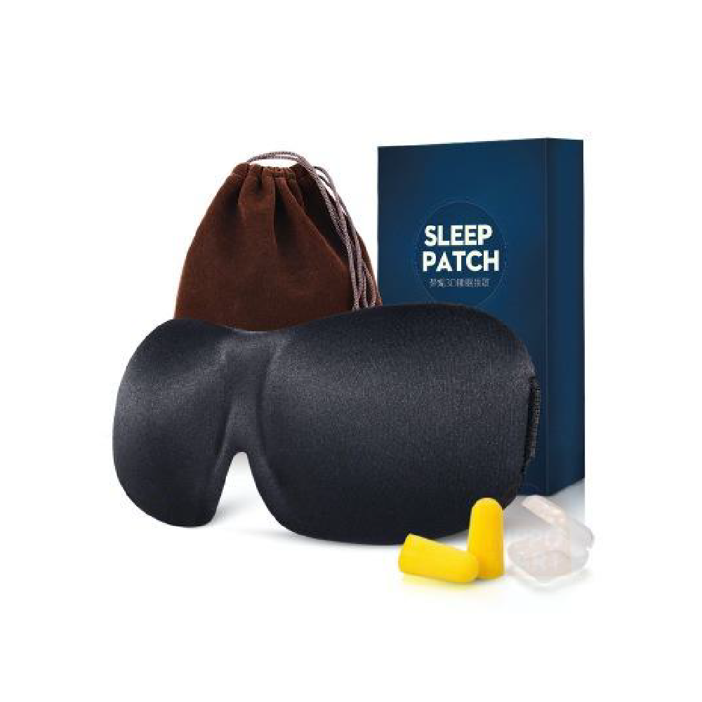 HippoMart Sleep Mask with Travel Silk Bag & Ear Plug Travel Box - Black - HippoMart 