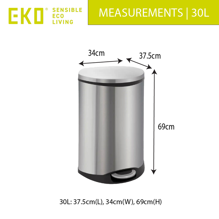 EKO Dustbin | Shell | EK9218 | Trash Bin | Waste Bin | Stainless Steel | Soft Closing | 30L/50L - HippoMart SG