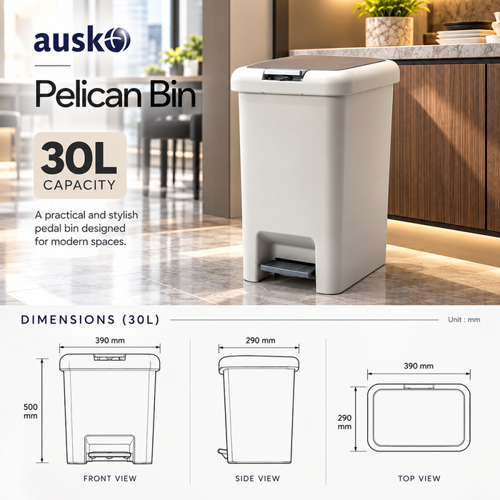 AUSKO | Pelican | Multisize | Pedal Dustbin | Indoor Dustbin - HippoMart SG