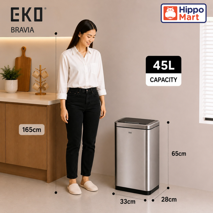 EKO Dustbin | Bravia | EK9233 | 45L | Dustbin | Trash Bin | Waste Bin | Stainless Steel | Sensor Bin