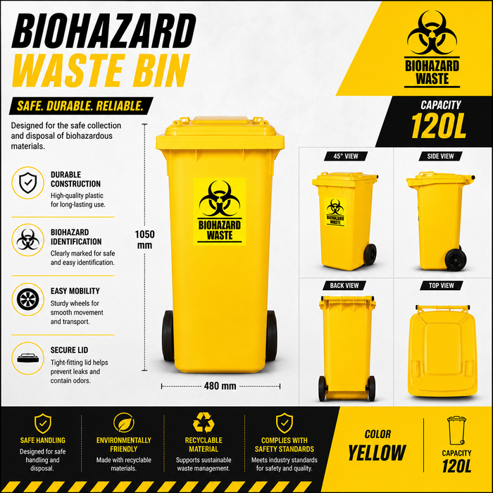 Biohazard Mobile Garbage Bin | MGB | 80L, 100L, 120L, 240L, 360L | Trash Bin | Medical Waste Bin