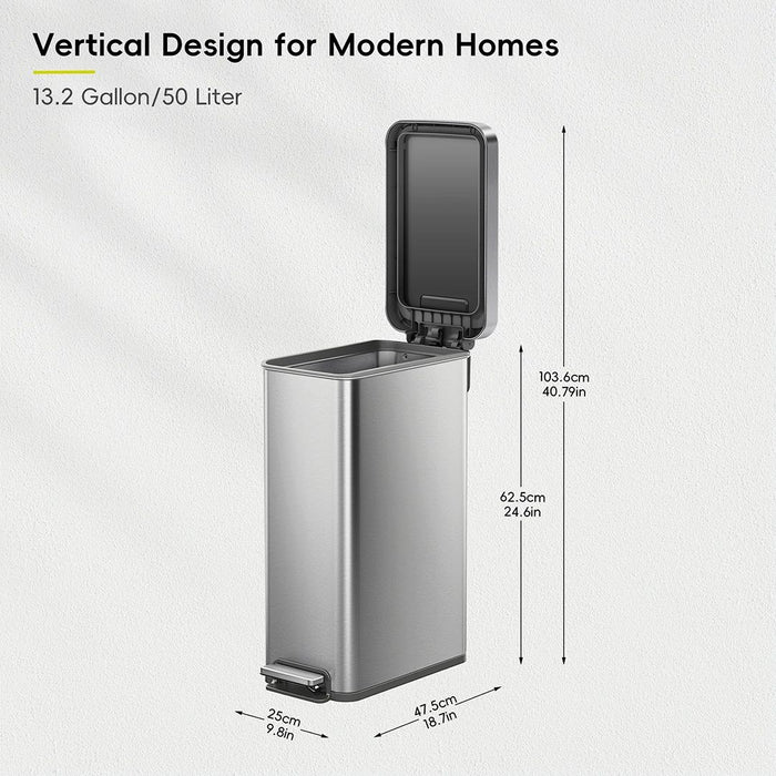 EKO Dustbin | Hudson Slim | EK9167 | Trash Bin | Waste Bin | Stainless Steel | Step Pedal Bin | Soft Closing - HippoMart SG