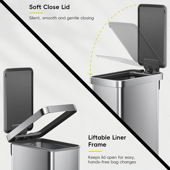 EKO Dustbin | Hudson Slim | EK9167 | Trash Bin | Waste Bin | Stainless Steel | Step Pedal Bin | Soft Closing - HippoMart SG