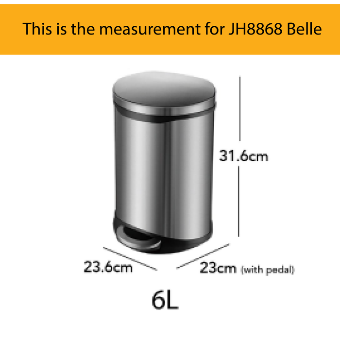 JAVA Dustbin | BELLE | JH8868 | 6L | Step Bin | Soft Closing | Trash Bin | Dustbin for Kitchen - HippoMart SG
