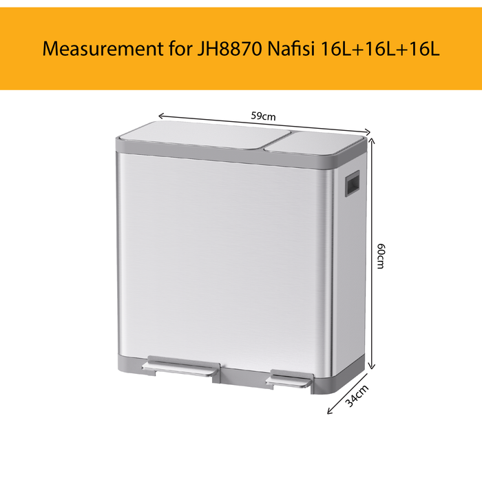 JAVA Recycling Bin | NAFISI | JH8870 | 16L+16L+16L | Triple Liner | Trash Bin | Waste Bin - HippoMart SG