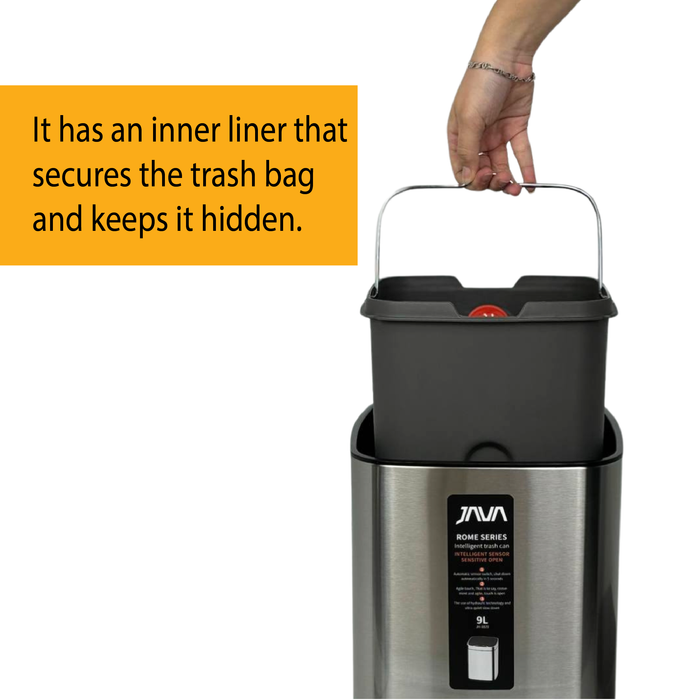 JAVA Dustbin | ROME | JH8829 | 9L, 12L, 28L, 35L | Square Sensor Bin | Soft Closing | Trash Bin - HippoMart SG