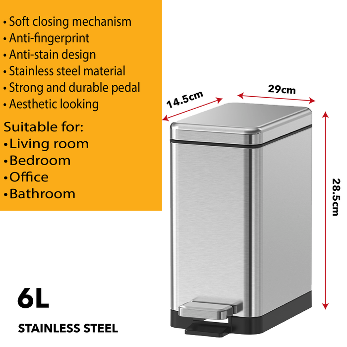 JAVA Dustbin | KATIE | JH8875 | 6L | Step Bin | Soft Closing | Trash Bin |  Dustbin for Kitchen - HippoMart SG