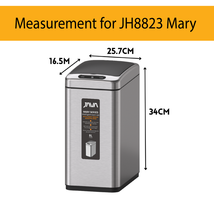 JAVA Dustbin | MARY | JH8823 | 8L | Sensor Slim | Soft Closing | Trash Bin | Dustbin for Kitchen - HippoMart SG
