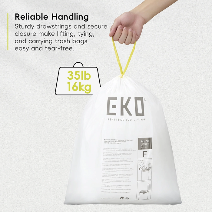EKO | Drawstring Trash Bags | Waste Bags | Garbage Bags | Integrated Drawcord | Extra Strong | Tear Resistant | 3L-60L