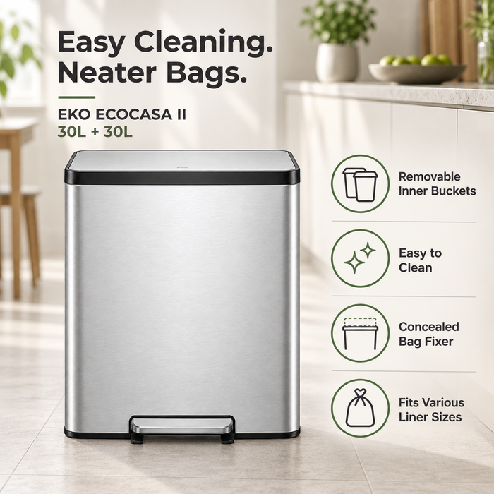 EKO | Ecocasa II | EK9138 | 30L + 30L | Pedal Dustbin | Indoor Dustbin - HippoMart SG