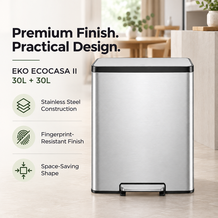 EKO | Ecocasa II | EK9138 | 30L + 30L | Pedal Dustbin | Indoor Dustbin - HippoMart SG