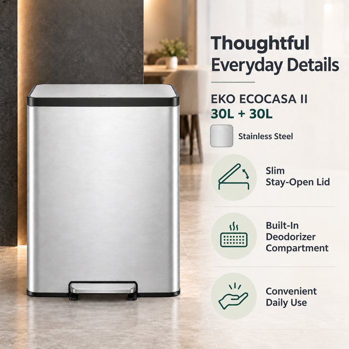 EKO | Ecocasa II | EK9138 | 30L + 30L | Pedal Dustbin | Indoor Dustbin - HippoMart SG