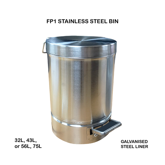 FP01 Stainless Steel Bin, Galvanised Inner Liner, Multiple Size