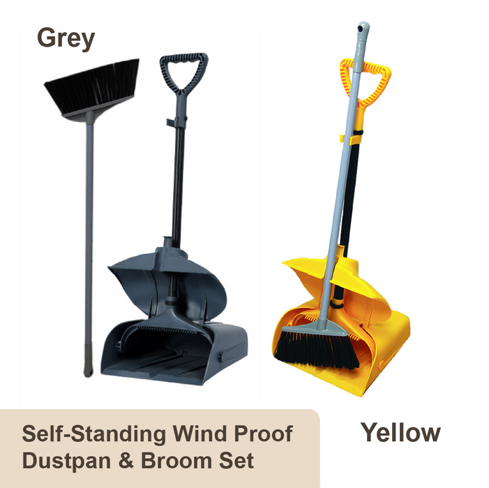 Self-Standing Wind Proof Dustpan & Broom Set, Multiple colors - HippoMart SG