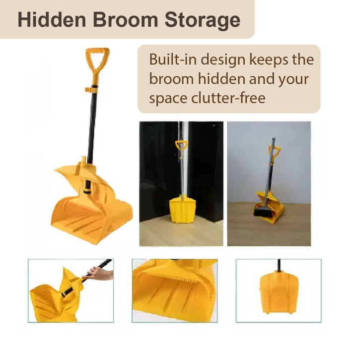 Self-Standing Wind Proof Dustpan & Broom Set, Multiple colors - HippoMart SG