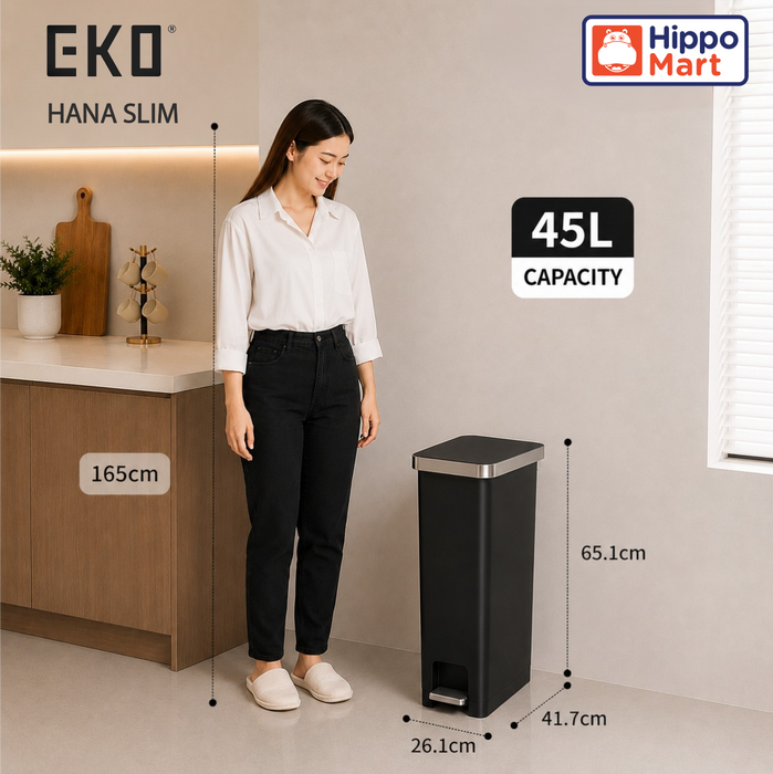 EKO Slim Dustbin | HANA Slim | EK6377 | 45L - HippoMart SG