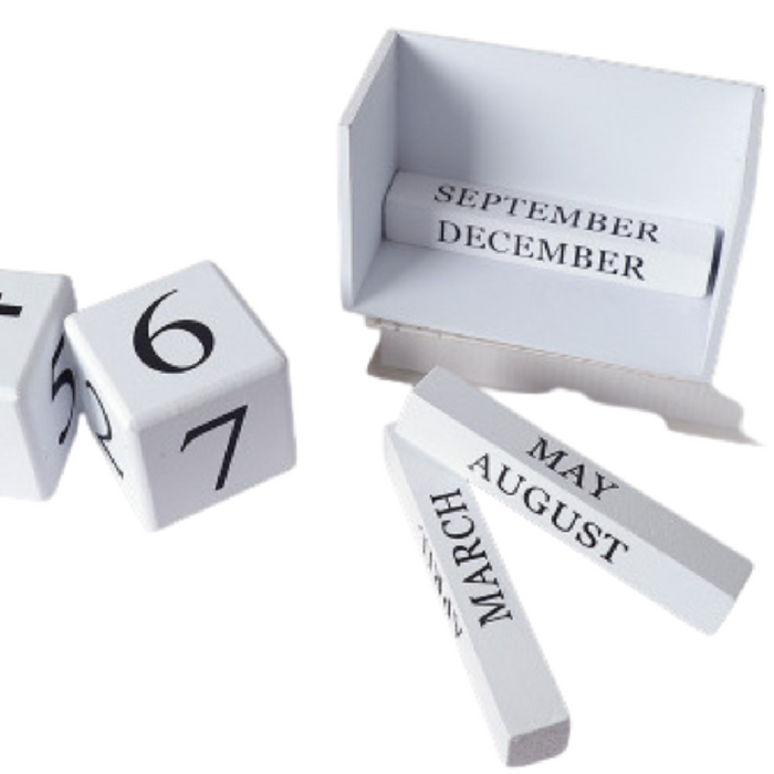 HippoMart Handcrafted Wood Block Perpetual Month, Date & Day Tile Calendar Decor - White HippoMart 