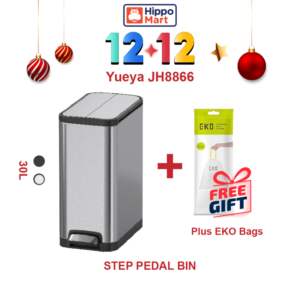 JAVA Dustbin | YUEYA | JH8866 | 30L | Slim Step Bin | Soft Closing | Trash Bin | Dustbin for Kitchen