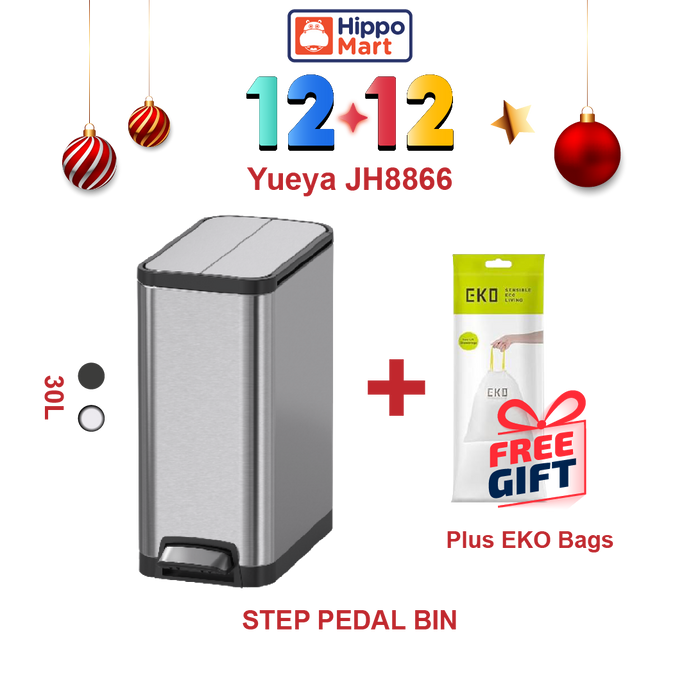 JAVA Dustbin | YUEYA | JH8866 | 30L | Slim Step Bin | Soft Closing | Trash Bin | Dustbin for Kitchen
