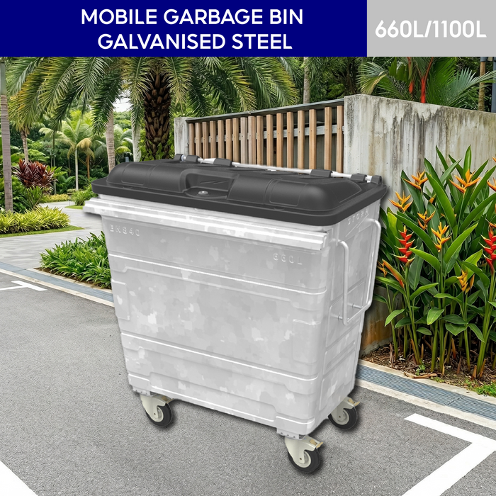 Steel Mobile Garbage Bin | MGB | 660L, 1100L | Trash Bin | Dustbin | Garbage Bin | Trash Bin - HippoMart SG