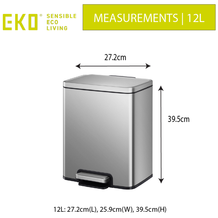 EKO Dustbin | Madison | EK9361 | Trash Bin | Waste Bin | Stainless Steel | Step Pedal Bin | Soft Closing - HippoMart SG