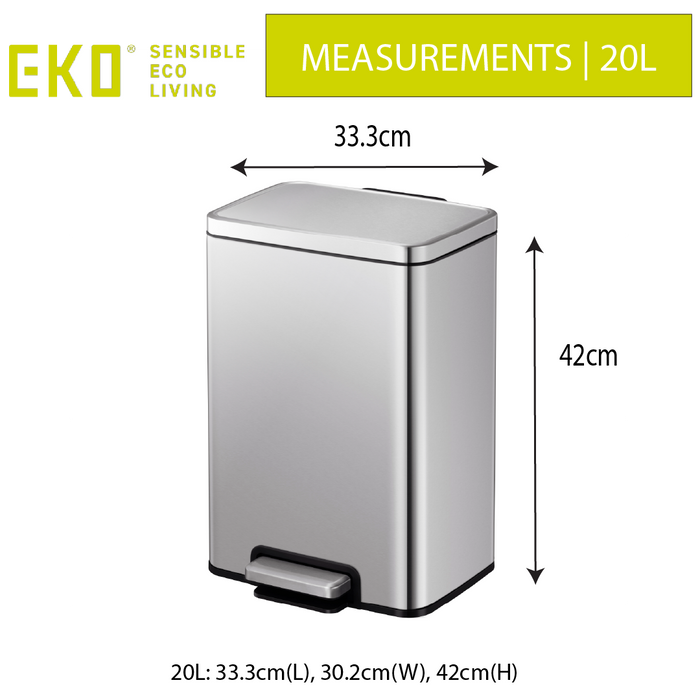 EKO Dustbin | Madison | EK9361 | Trash Bin | Waste Bin | Stainless Steel | Step Pedal Bin | Soft Closing - HippoMart SG