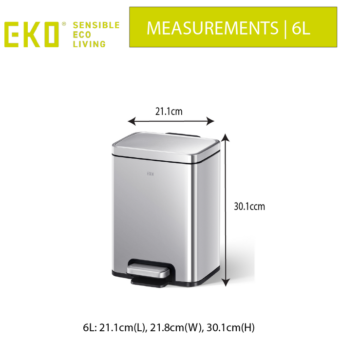 EKO Dustbin | Madison | EK9361 | Trash Bin | Waste Bin | Stainless Steel | Step Pedal Bin | Soft Closing - HippoMart SG