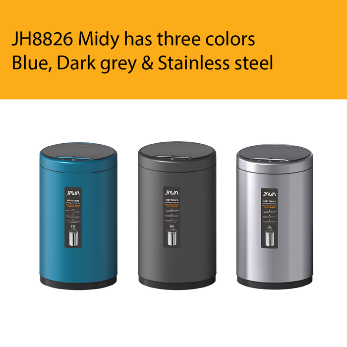 JAVA Dustbin | MIDY | JH8826 | 9L, 12L | Round Sensor Bin | Soft Closing | Waste Bin with USB wire - HippoMart SG