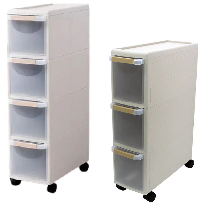 MODECO Slim Rolling Cabinet | 3 or 4 Tier Household Storage Unit | Space-Saving Organizer with Wheels | Multi-Purpose Storage Solution - HippoMart SG