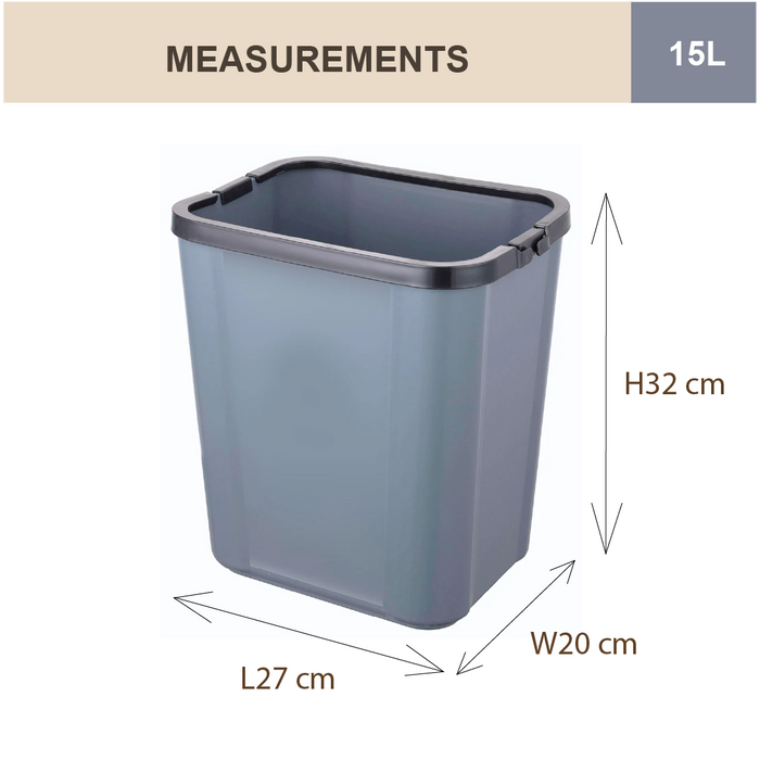 Non Lid Dustbin | Bag Holder | 15L | Green, Grey, | Trash Bin | Kitchen Bin - HippoMart SG